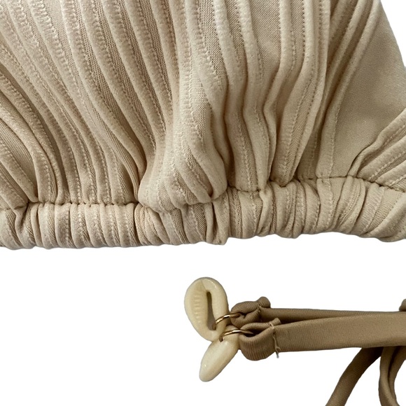 Beige Ribbed Halter Shell Ties Bikini Set - Picture 5 of 11